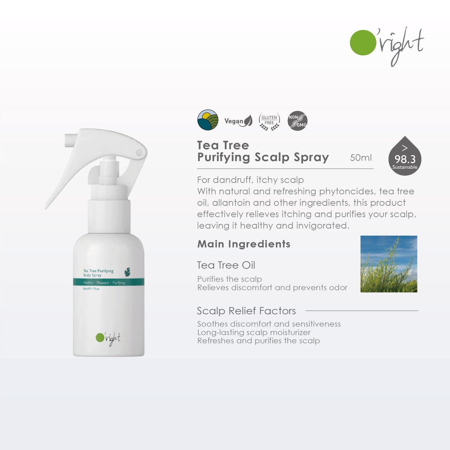 O'RIGHT TEA TREE PURIFYING SCALP SPRAY 50ML (FREE GIFT)