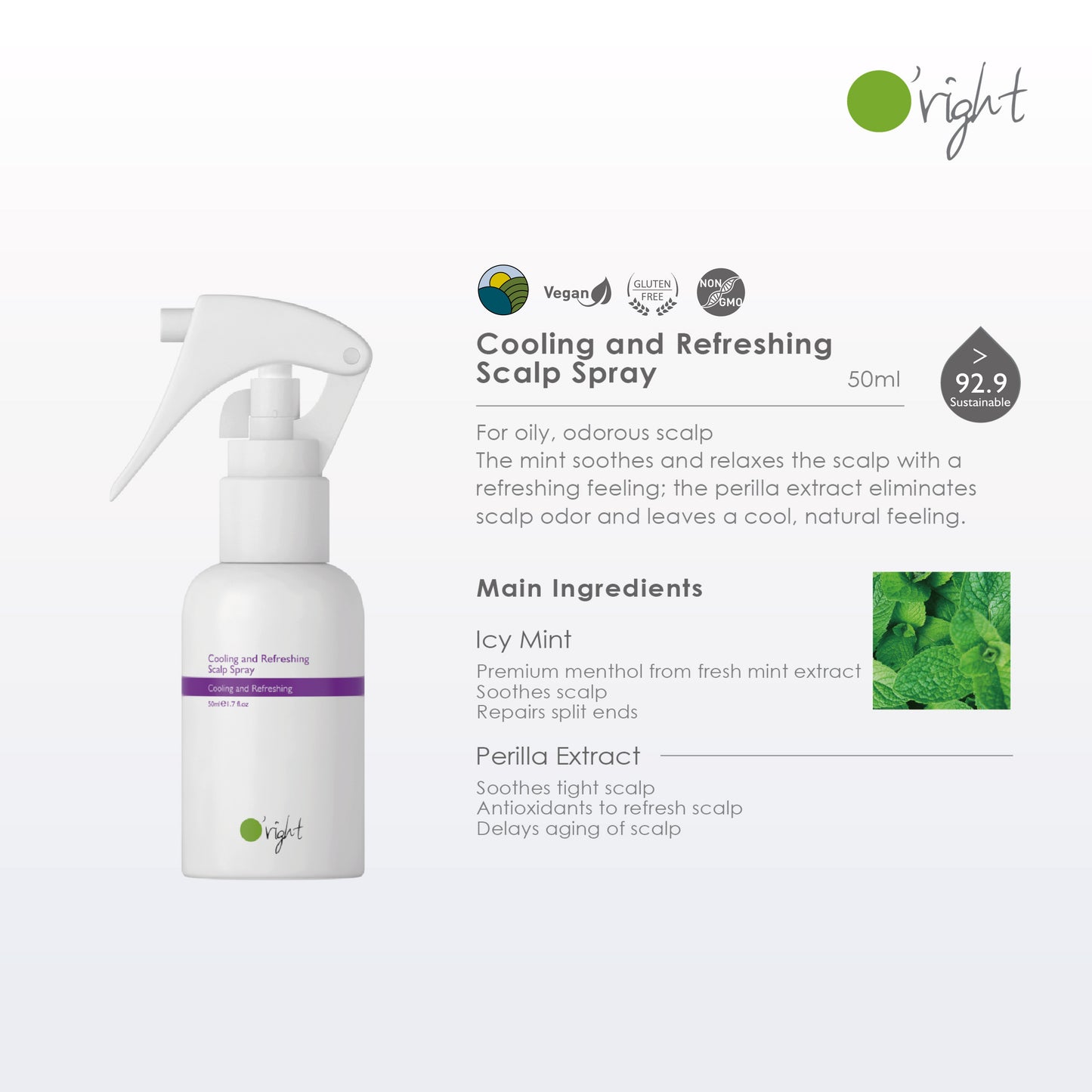 O'RIGHT COOLING AND REFRESHING SCALP SPRAY 50ML (FREE GIFT)