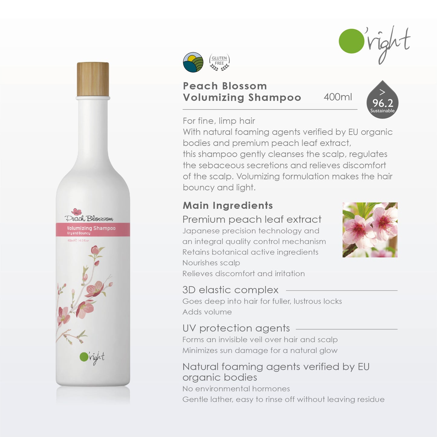 O'right Peach Blossom Volumizing Shampoo 400ml