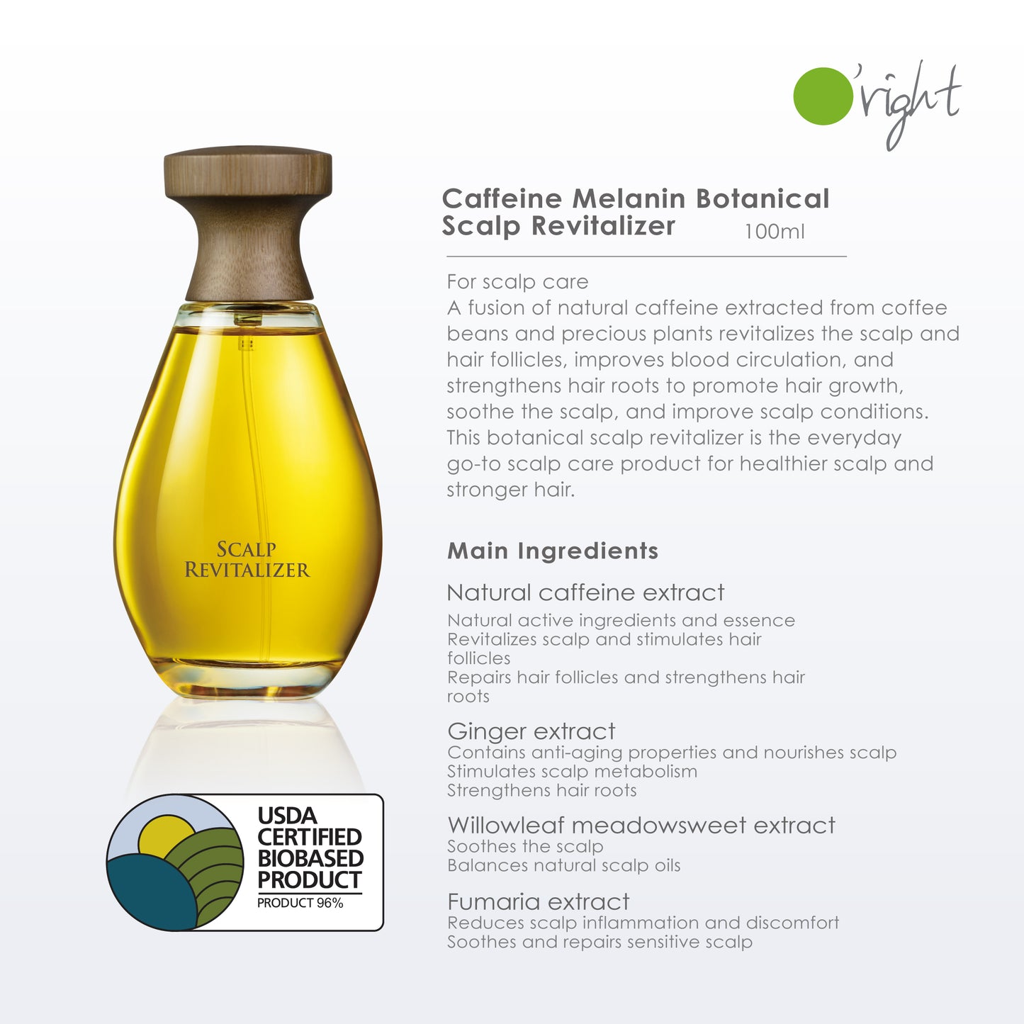 O'right Caffeine Melanin Botanical Scalp Revitalizer 100ml