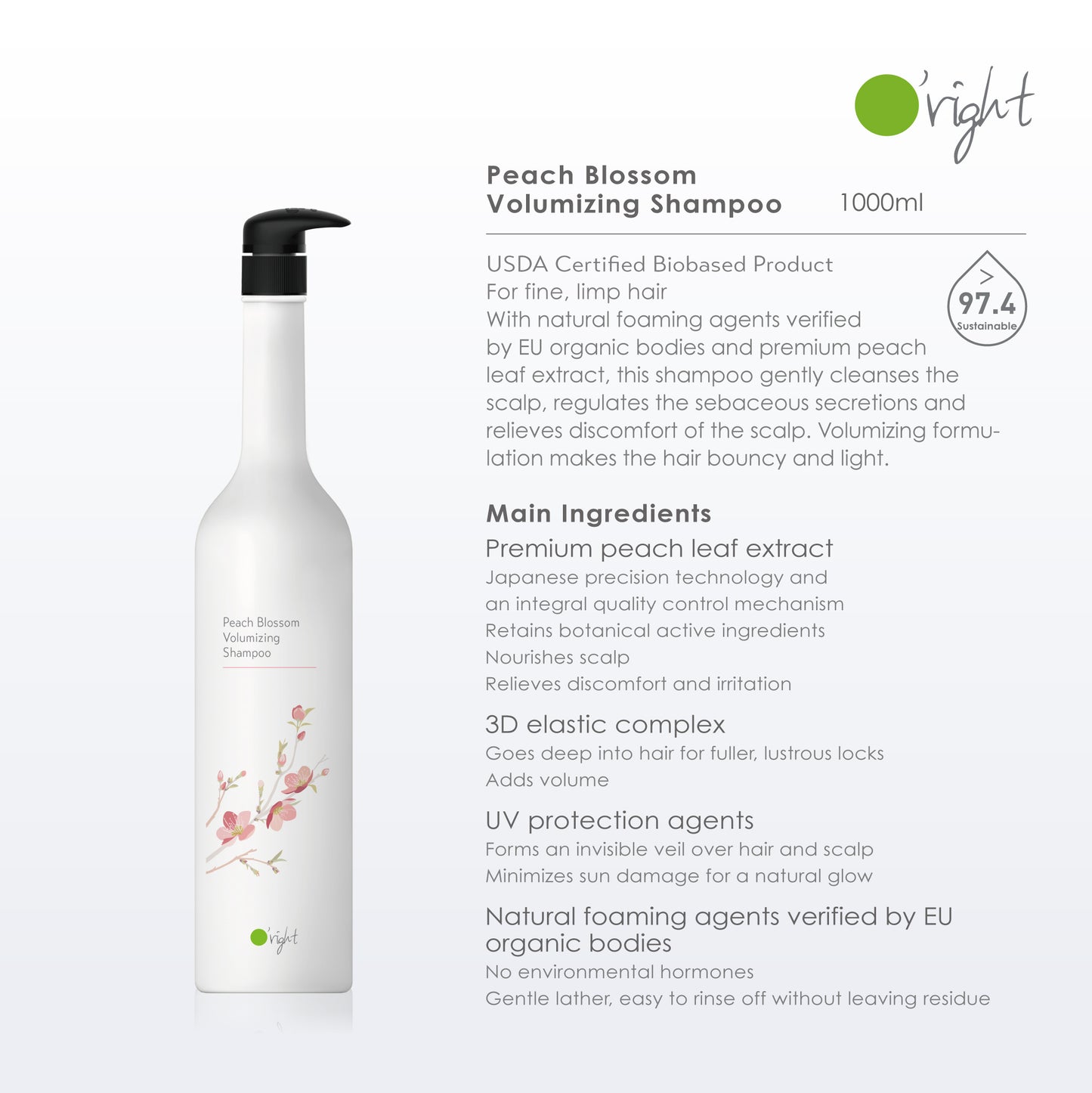 O'right Peach Blossom Volumizing Shampoo 1000ml