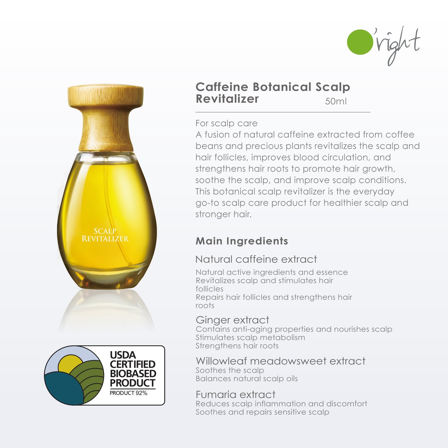 O'RIGHT CAFFEINE BOTANICAL SCALP REVITALIZER 50ML